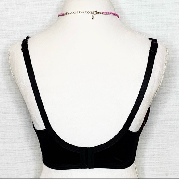 PLUNGE BRA Pink and black Lace Underwire Plunge Adjustable Hook n eye 36DD/36E - Picture 3 of 9